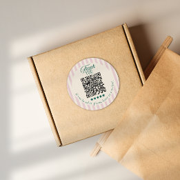 Sticker Rond Pink Striped Business Thank You Review QR Code
