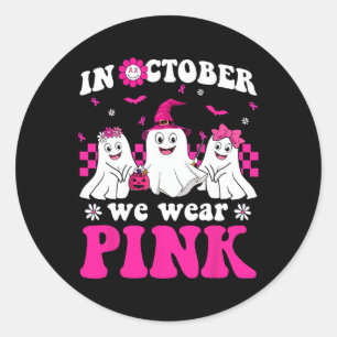 Sticker Rond Pink Super Ghost Halloween Cancer du sein Prix