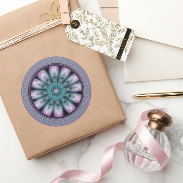 Sticker Rond Pink & Teal Flower Mandala  (Cadeaux)