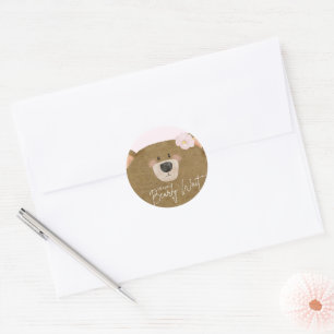 Sticker Rond Pink Teddy Nous Pouvons Attendre Un Baby shower Fi