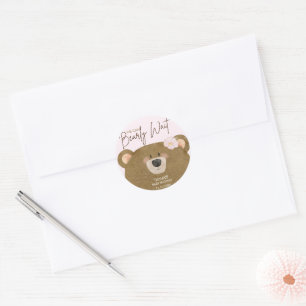 Sticker Rond Pink Teddy Nous Pouvons Attendre Un Baby shower Fi