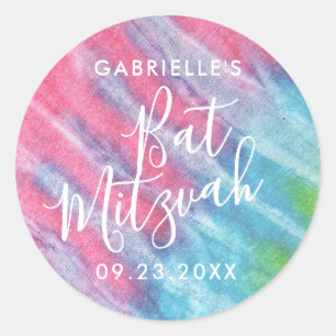 Sticker Rond Pink Tie Dye Bat mitzvah Parti Merci Favoriser