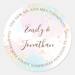 Sticker Rond Pink Turquoise Watercolor Gold Nom d'adresse Maria