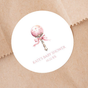 Sticker Rond Pink Vintage bébé Rattle Toy Baby shower de pépini