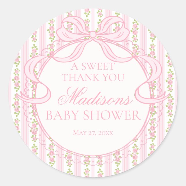 Sticker Rond Pink Vintage Fancy Floral Baby Shower Circle (Devant)
