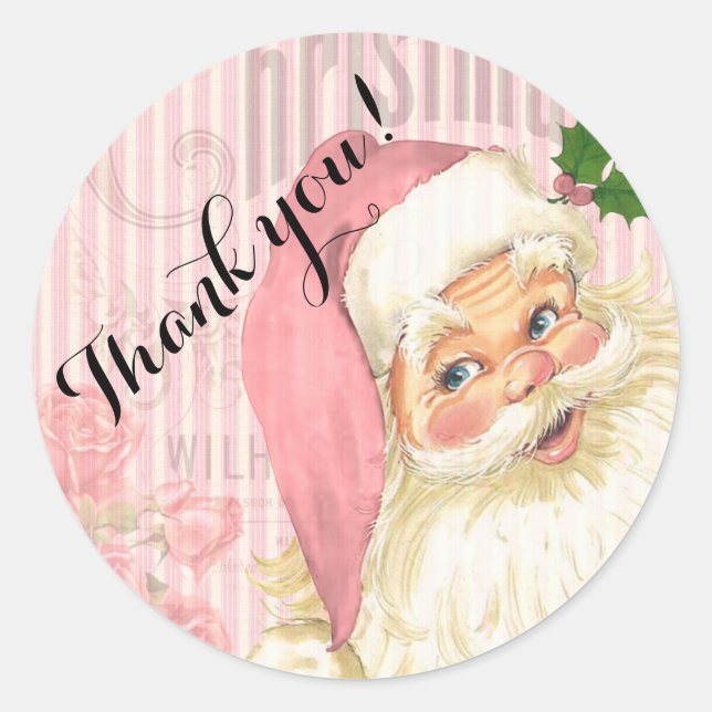 Sticker Rond Pink Vintage Santa Claus Roses (Devant)