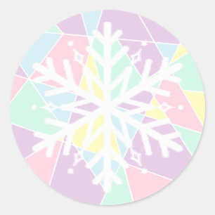 Sticker Rond Pink violet pastel Noël Flocon de neige