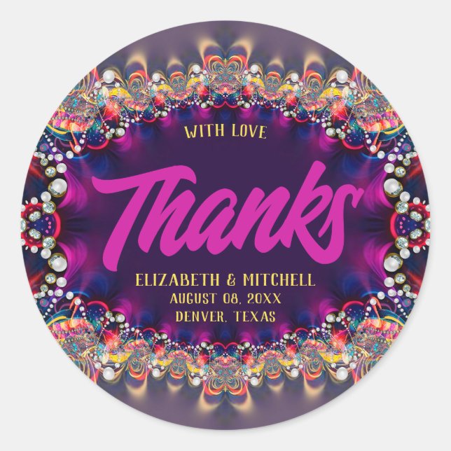 Sticker Rond Pink violet Rainbow Jewel Dentelle fractale Merci (Devant)