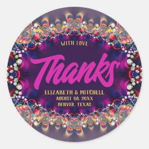 Sticker Rond Pink violet Rainbow Jewel Dentelle fractale Merci