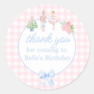 Sticker Rond Pink Watercolor Nutcracker Merci de Noël