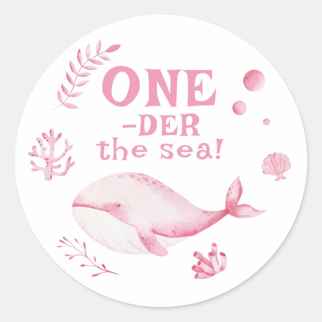 Sticker Rond Pink Whale Oneder The Sea 1st Birthday  (Devant)