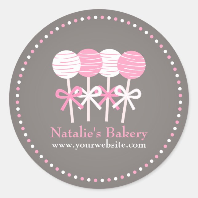 Sticker Rond Pink White Cake Pops Boulangerie Business Promo St (Devant)