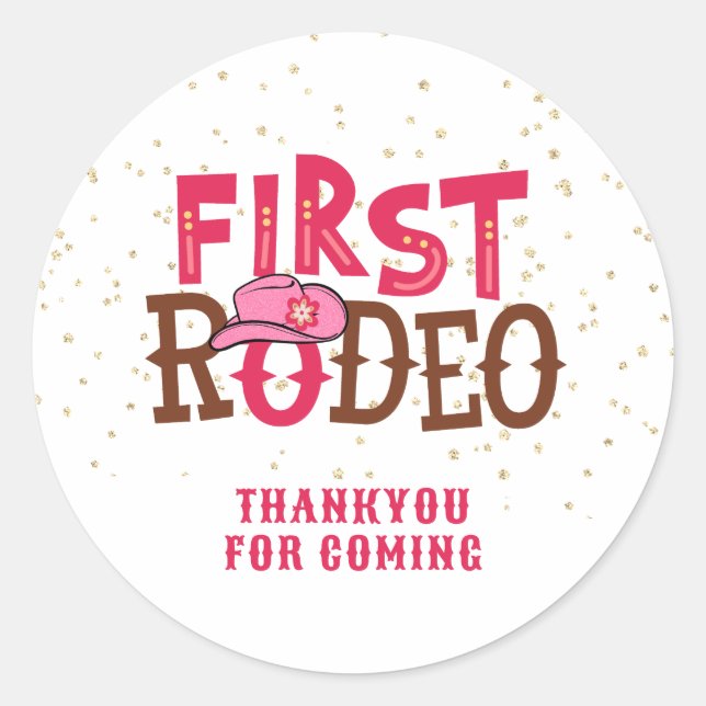 Sticker Rond Pink Wild West Cowgirl 1er anniversaire Thankyou (Devant)