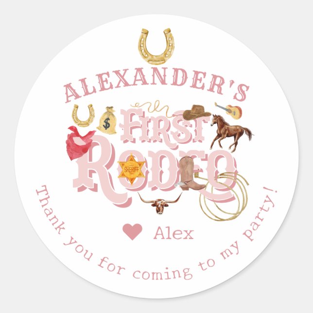 Sticker Rond Pink Wild West Premier Rodéo Baby Girl 1er anniver (Devant)