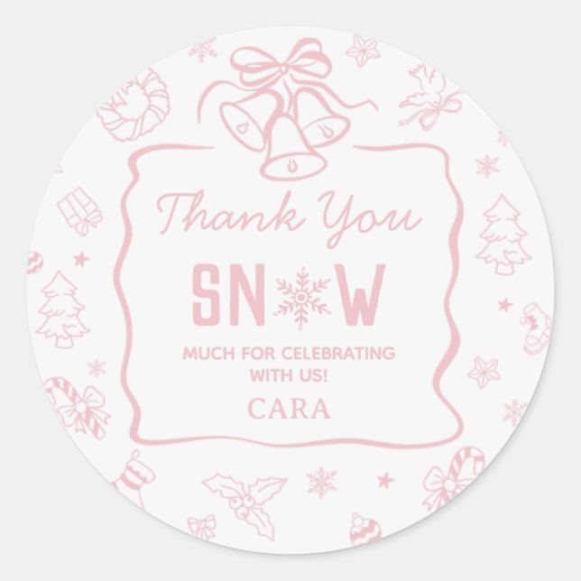 Sticker Rond Pink Winter Onederland Birthday Party (Devant)