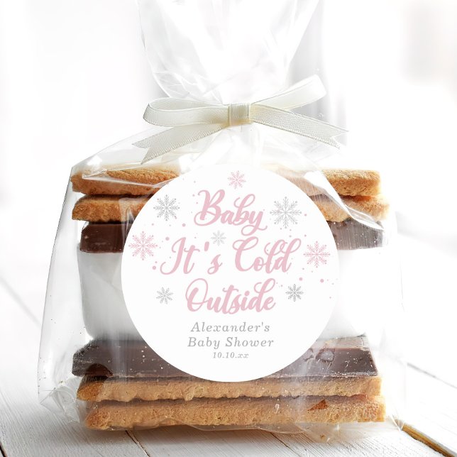 Sticker Rond Pink Winter Wonderland Baby shower Favoriser (Créateur téléchargé)