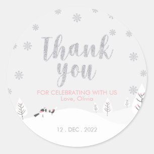 Sticker Rond Pink Winter Wonderland, Fille Baby shower/Saupoudr