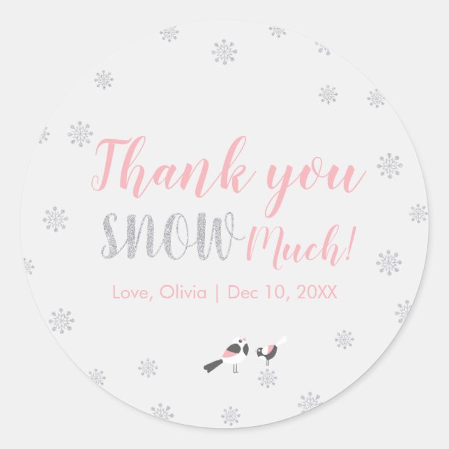 Sticker Rond Pink Winter Wonderland, Fille Baby shower/Saupoudr (Devant)