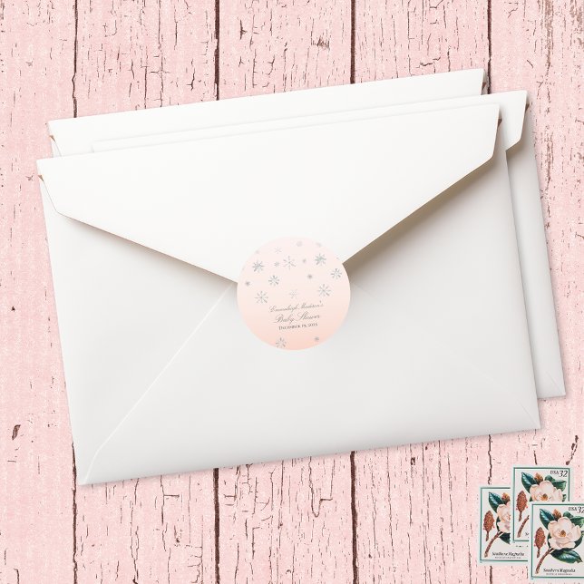Sticker Rond Pink Winter Wonderland Snowflake Baby shower Favor (Créateur téléchargé)