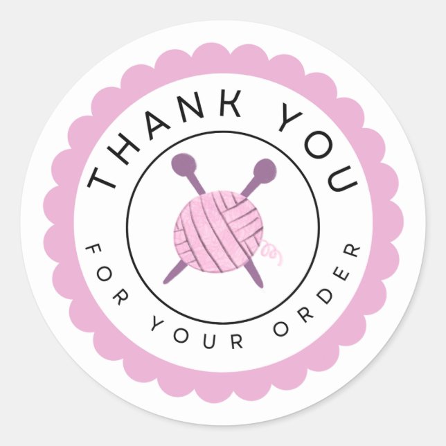 Sticker Rond Pink Yarn and Knitting Needles Thank You  (Devant)