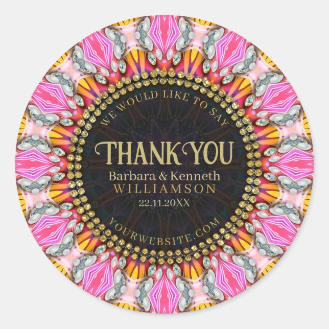 Sticker Rond Pink+Yellow Happy Vibe Mandala Merci (Devant)