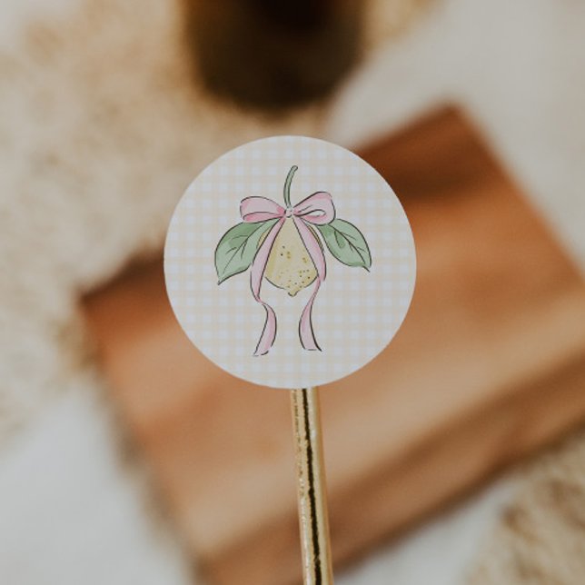 Sticker Rond Pink & Yellow Lemon Bow Baby Shower (Créateur téléchargé)
