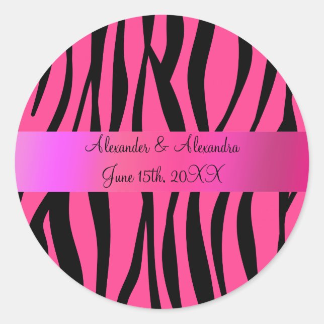 Sticker Rond Pink zebra raypes mariage faveurs (Devant)