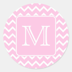 Sticker Rond Pink Zigzag, Custom Monogram.