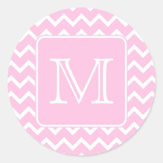 Sticker Rond Pink Zigzag, Custom Monogram. (Devant)