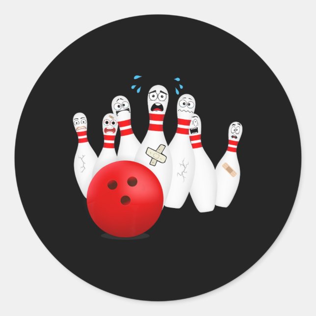 Sticker Rond Pins De Bowling Effrayant. Drôle cadeau Bowling (Devant)