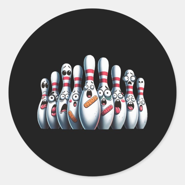Sticker Rond Pins De Bowling Sympa Bowling Sport Bowling Peur (Devant)