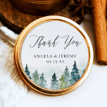 Sticker Rond Pins de forêt d'hiver Chic Mariage Merci<br><div class="desc">Customisez ce "Sticker en Merci Mariage chic Pine d'hiver" pour ajouter une touche spéciale. Il est facile de personnaliser pour correspondre à vos couleurs et styles. (1) Pour plus de personnalisation, cliquez sur le lien "customiser plus loin" et utilisez notre outil de conception pour modifier ce modèle. (2) Si vous...</div>