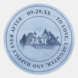 Sticker Rond Pins de montagne Mariage Monogramme bleu