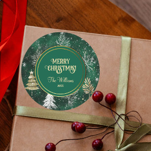 Sticker Rond Pins d'or Silver Snowflakes Hunter Green