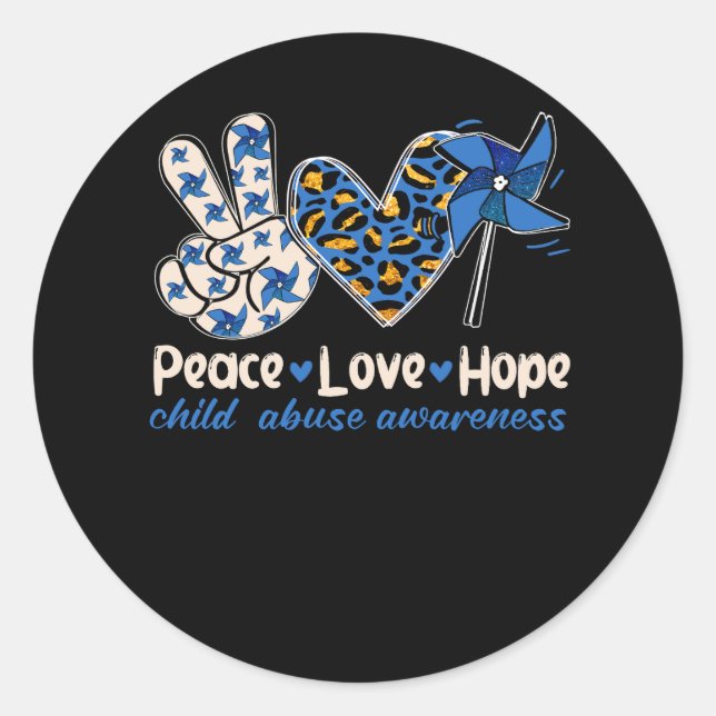 Sticker Rond Pinwheel Peace Love Hope Child Abuse Prevention Aw (Devant)