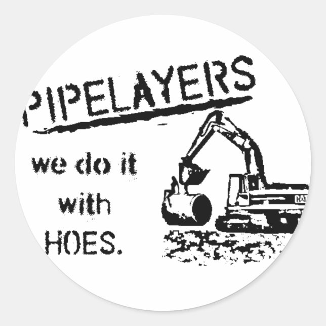Sticker Rond Pipelayer avec fille assise sur la pipe (Devant)