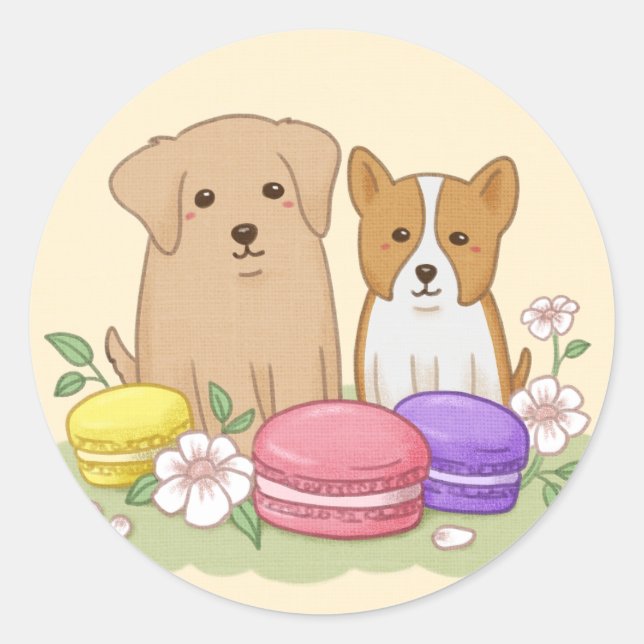 Sticker Rond Pipettes mignonnes et Macarons Illustration (Devant)