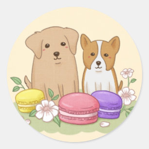 Sticker Rond Pipettes mignonnes et Macarons Illustration