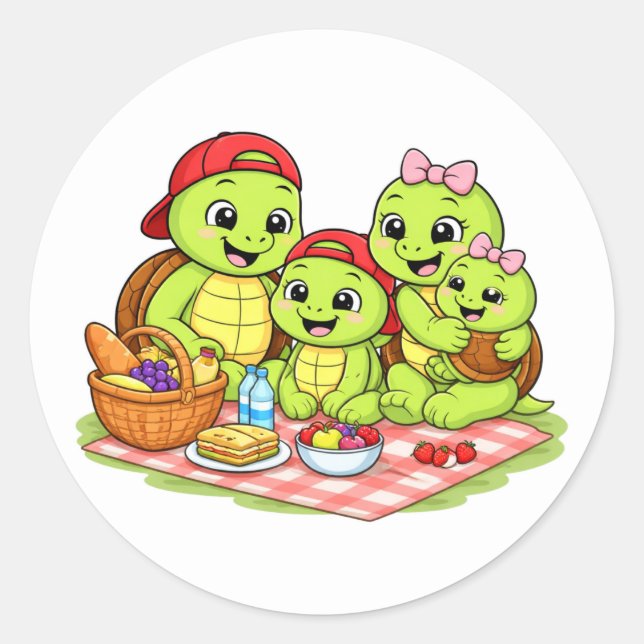 Sticker Rond Pique-nique familial (Devant)