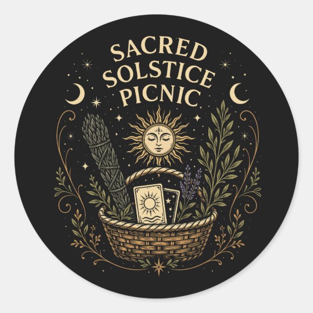 Sticker Rond Pique-nique sacré du solstice Litha  (Devant)