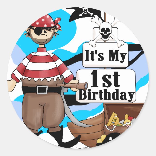 Sticker Rond Pirate 1er Anniversaire T-shirts et cadeaux (Devant)