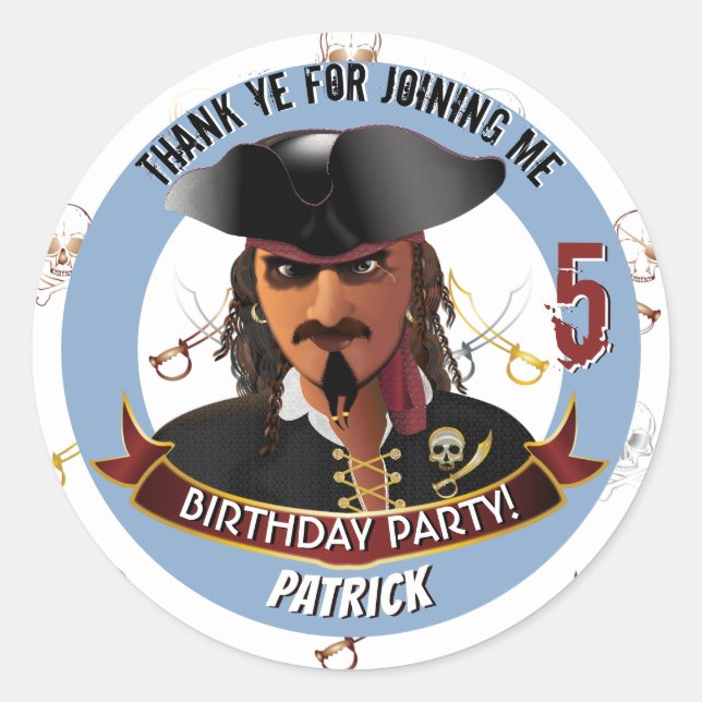 Sticker Rond Pirate Anniversaire de enfant Merci (Devant)