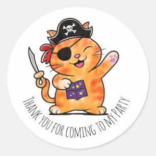 Sticker Rond Pirate anniversaire thème fête chatte trésor