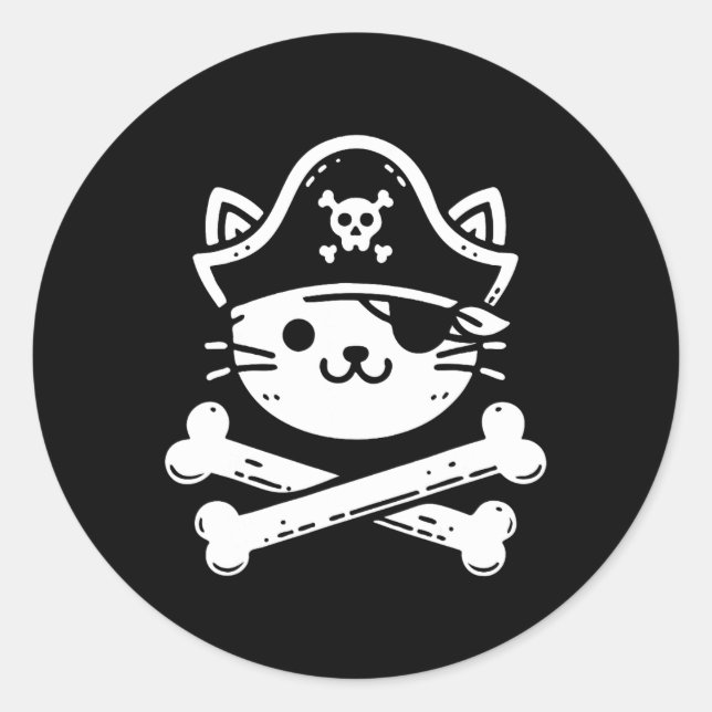 Sticker Rond Pirate Chat Crossbones Amoureux de les chats Chats (Devant)