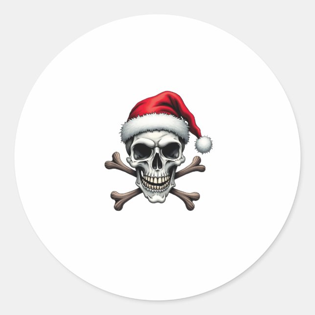 Sticker Rond Pirate Christmas Skull & Crossbones Santa Hat. Got (Devant)