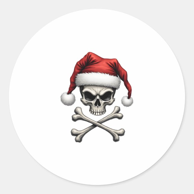 Sticker Rond Pirate Christmas Skull & Crossbones Santa Hat. Got (Devant)