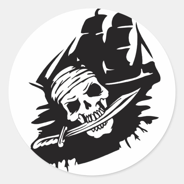 Sticker Rond Pirate Clipper bateau épée Skeleton Pirates Thème (Devant)
