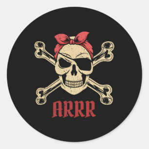 Sticker Rond Pirate Crâne Avec Eyepatch Et Ndana