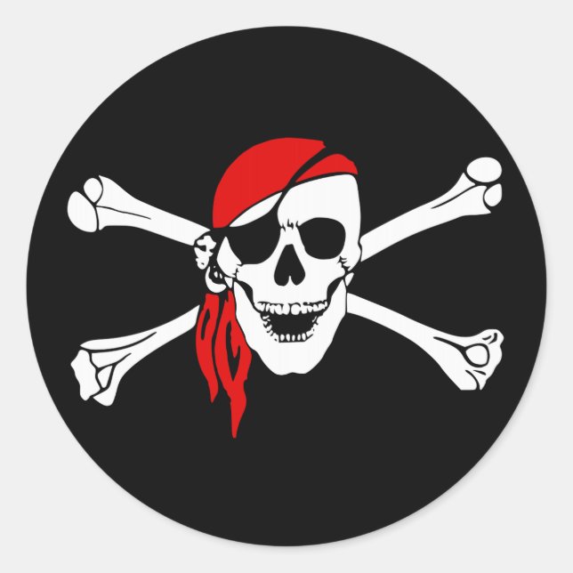 Sticker Rond Pirate crâne et os croisés avec Bandana rouge (Devant)