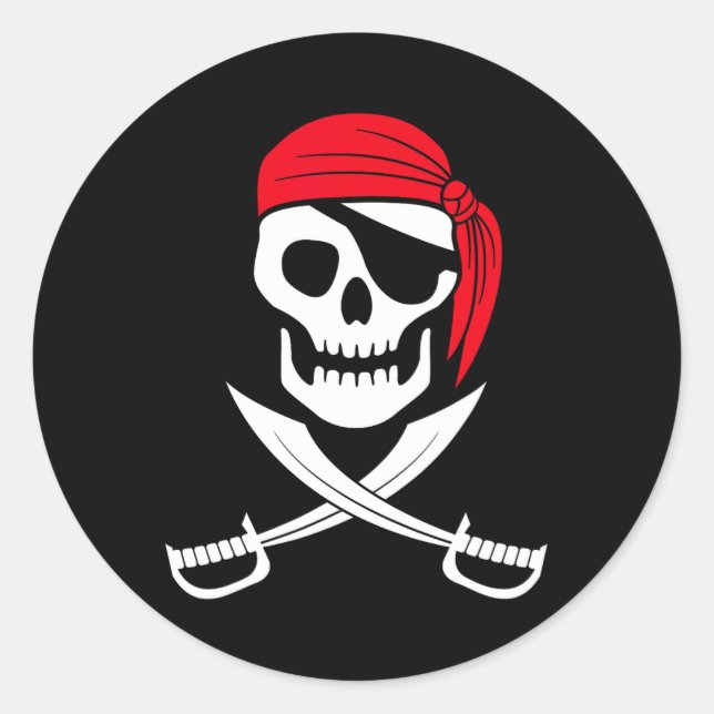 Sticker Rond Pirate Crâne rouge Bandana épée costume cadeau (Devant)